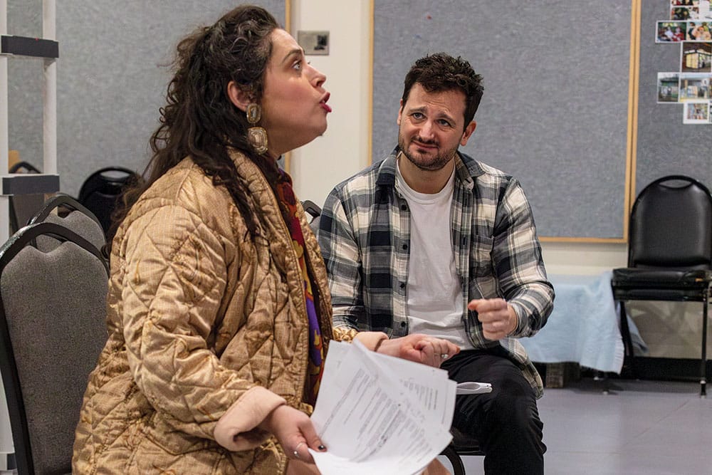 Andi Alhadeff and Billy Finn in rehearsal for Mother Russia (2025).